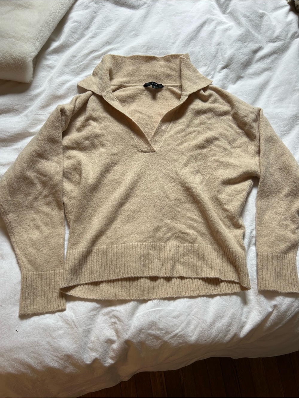 J. Crew Beige Collared V-Neck Sweater